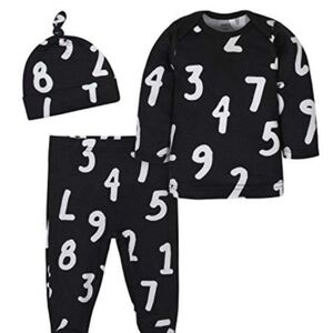 Gerber Newborn 3pc Outfit Set NB Black White Numbers Baby Gift Set NWT